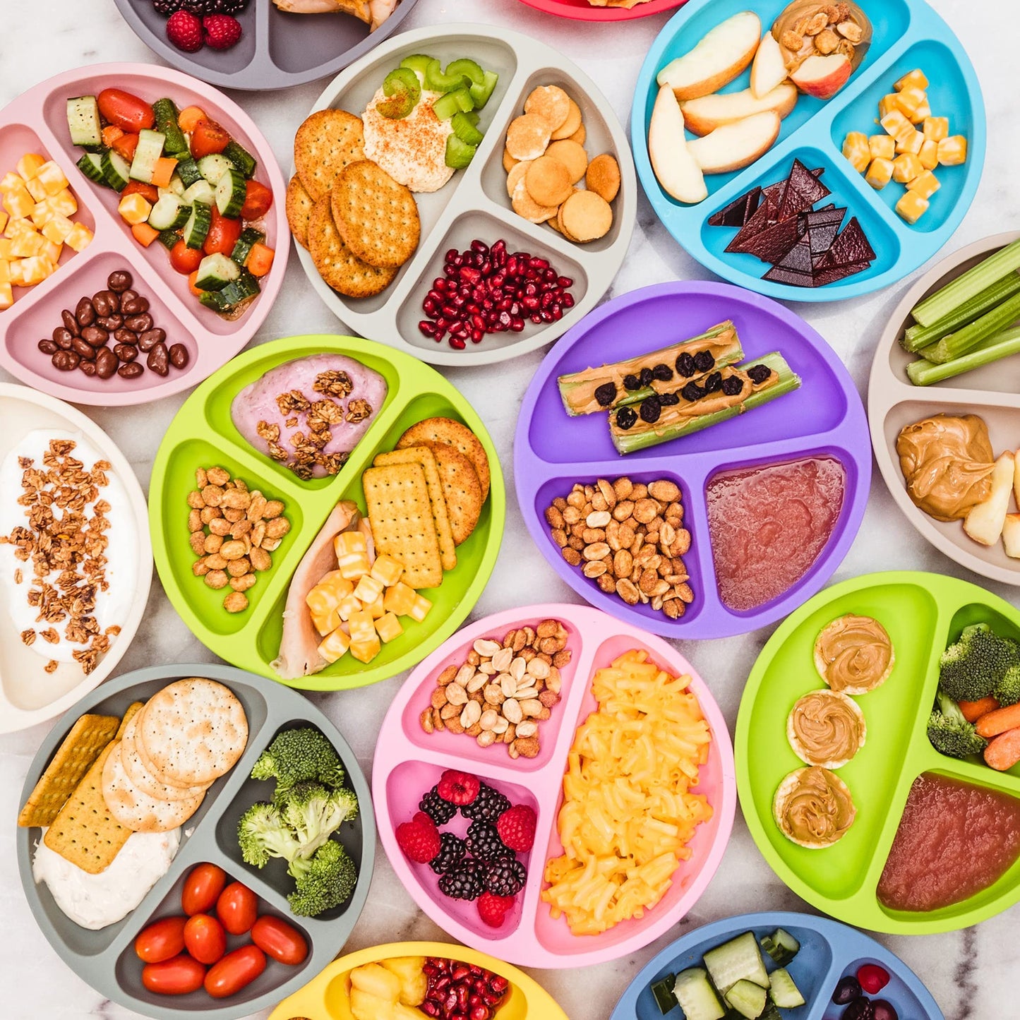 WeeSprout Silicone Plates for Babies & Toddlers (3 Pack) 100% Food-Grade Dishes for Self Feeding, Divided Design & Raised Edges