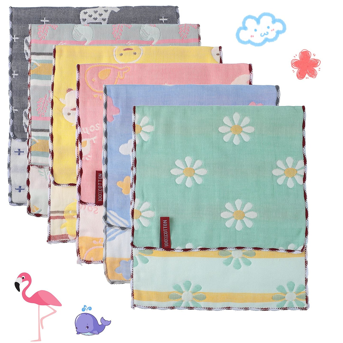 Newwiee 6 Pieces Muslin Baby Burp Cloths Infant Spit Up Thicken Burping Rags 6-Layer Absorbent Washcloths Soft Towel for Newborn