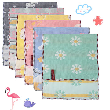 Newwiee 6 Pieces Muslin Baby Burp Cloths Infant Spit Up Thicken Burping Rags 6-Layer Absorbent Washcloths Soft Towel for Newborn