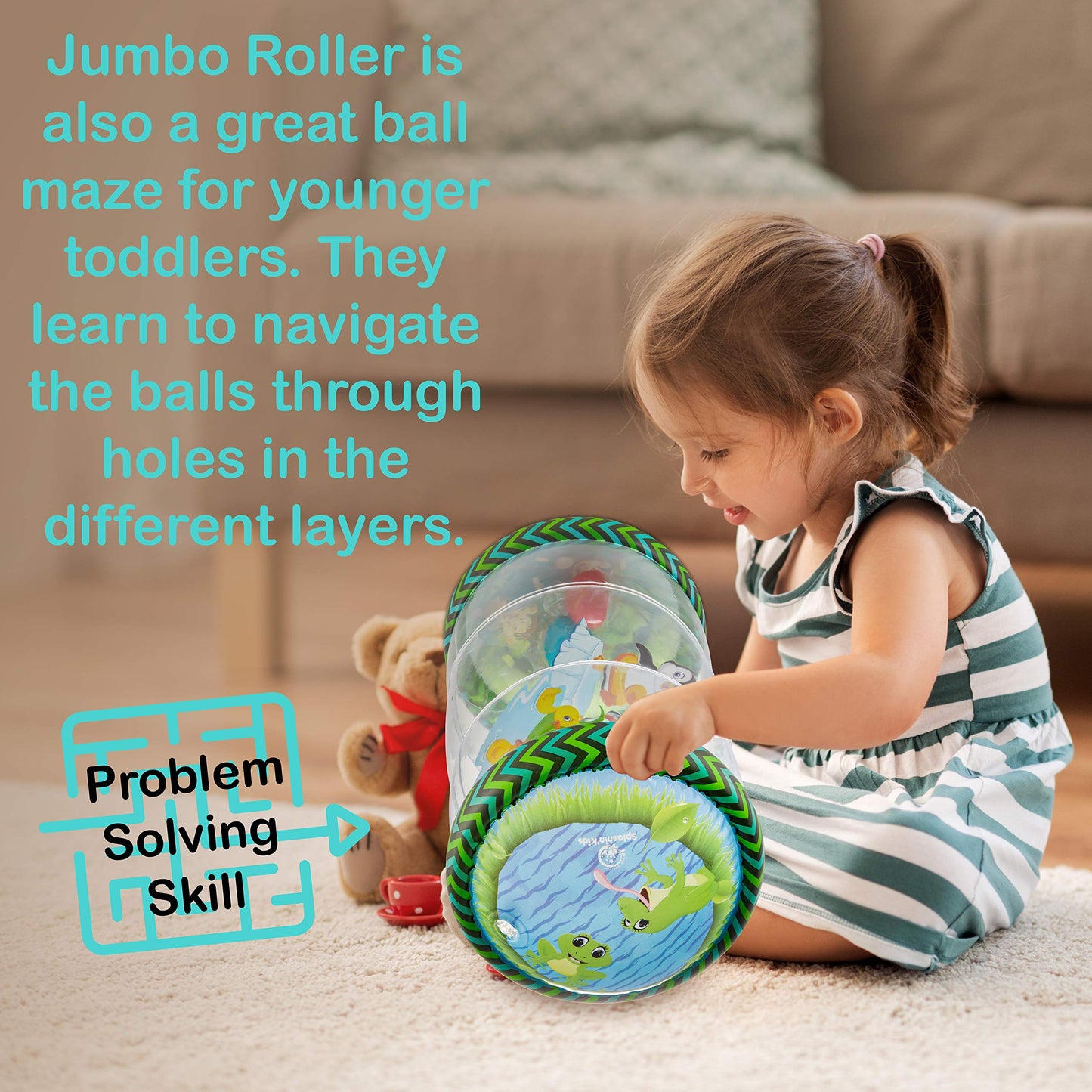 Splashinkids Infant Toys Beginner Crawl Along Game Ball Drop Maze Tummy Time Activity Center Early Development Jumbo Roller Rat