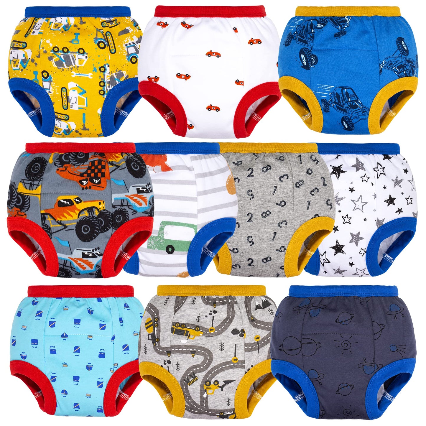 BIG ELEPHANT 10 Pack Toddler Potty Training Pants, Absorbent Underwear for Baby Boys, 12-24 Months