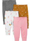 Simple Joys By Carter'S Baby Girls' 4-Pack Pant, Brown Floral/Grey Heather/Light Grey Strawberry/Pink Heather, Newborn