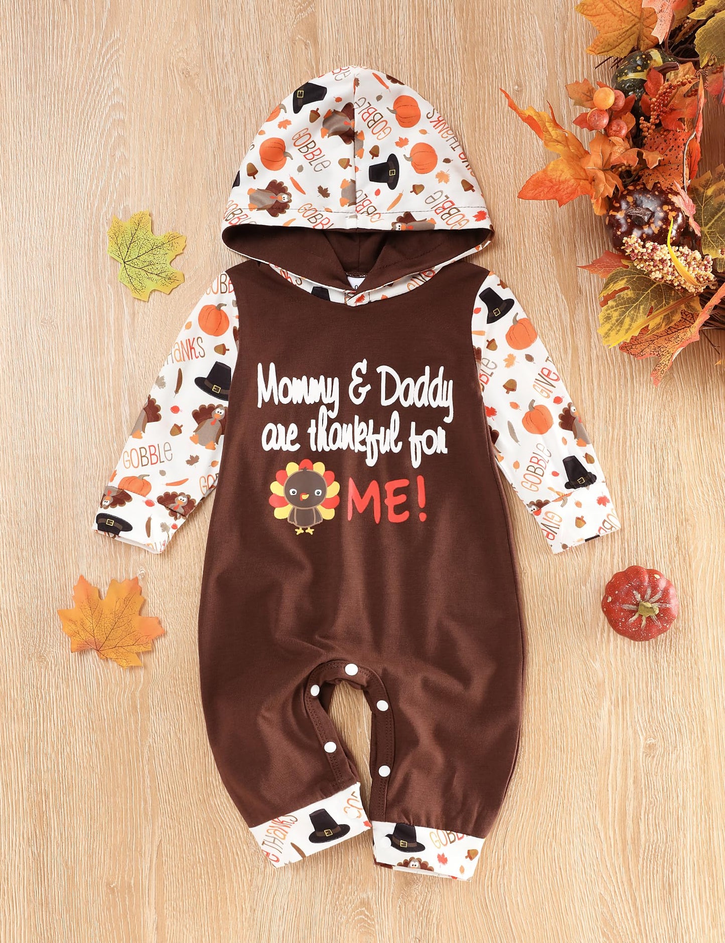 Tuemos Baby Boy'S My First Halloween Pumpkin Print Hoodie Outfit, Brown Turky, 9-12 Months