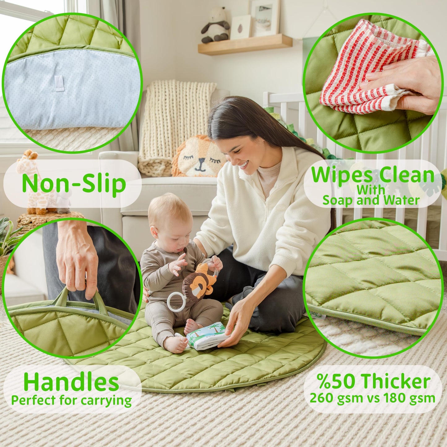 Snappea Baby Activity Mat. Jungle Baby Play Gym Mat, Tummy Time Mat With 8 Baby Toys And Handle. Non Slip, Soft 37In Baby Play M