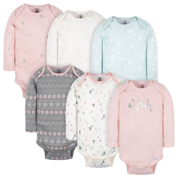 Gerber Baby Girls' 6-Pack Long-Sleeve Onesies Bodysuits, Home
