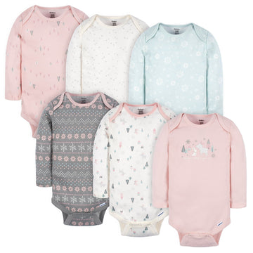 Gerber Baby Girls 6-Pack Long-Sleeve Onesies Bodysuits, Home, 3-6 Months