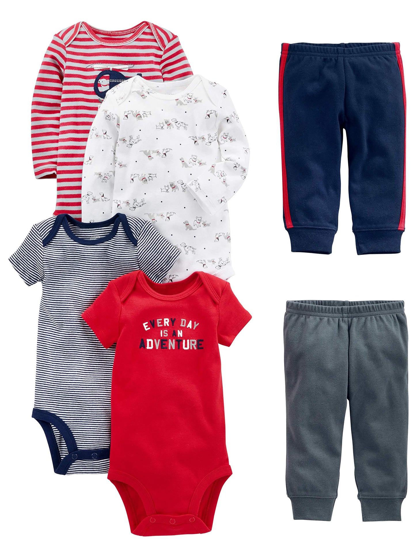 Simple Joys Baby Boys 6 piece Little Character sets Sleepwear, Red/Navy Bear, Newborn