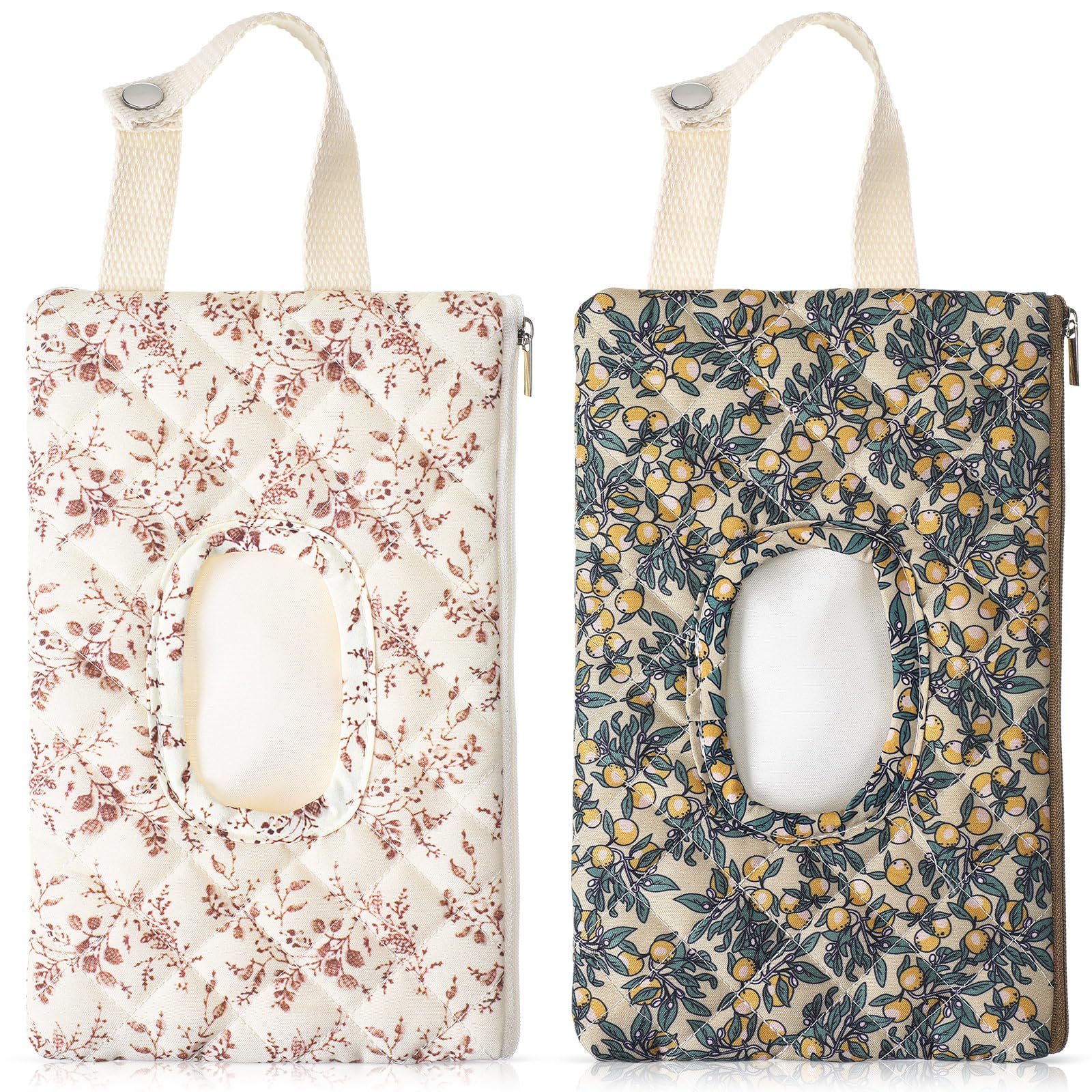 Cosblank 2 Pcs Quilted Diaper and Wipes Pouch Portable Hanging Floral Wet Wipe Bag Diaper Bag Reusable Wipes Pouch for for Strol