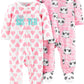 Simple Joys By Carter'S Baby Girls' Fleece Footed Sleep And Play, Pack Of 2, Pink Heather Panda/White Hearts, Newborn