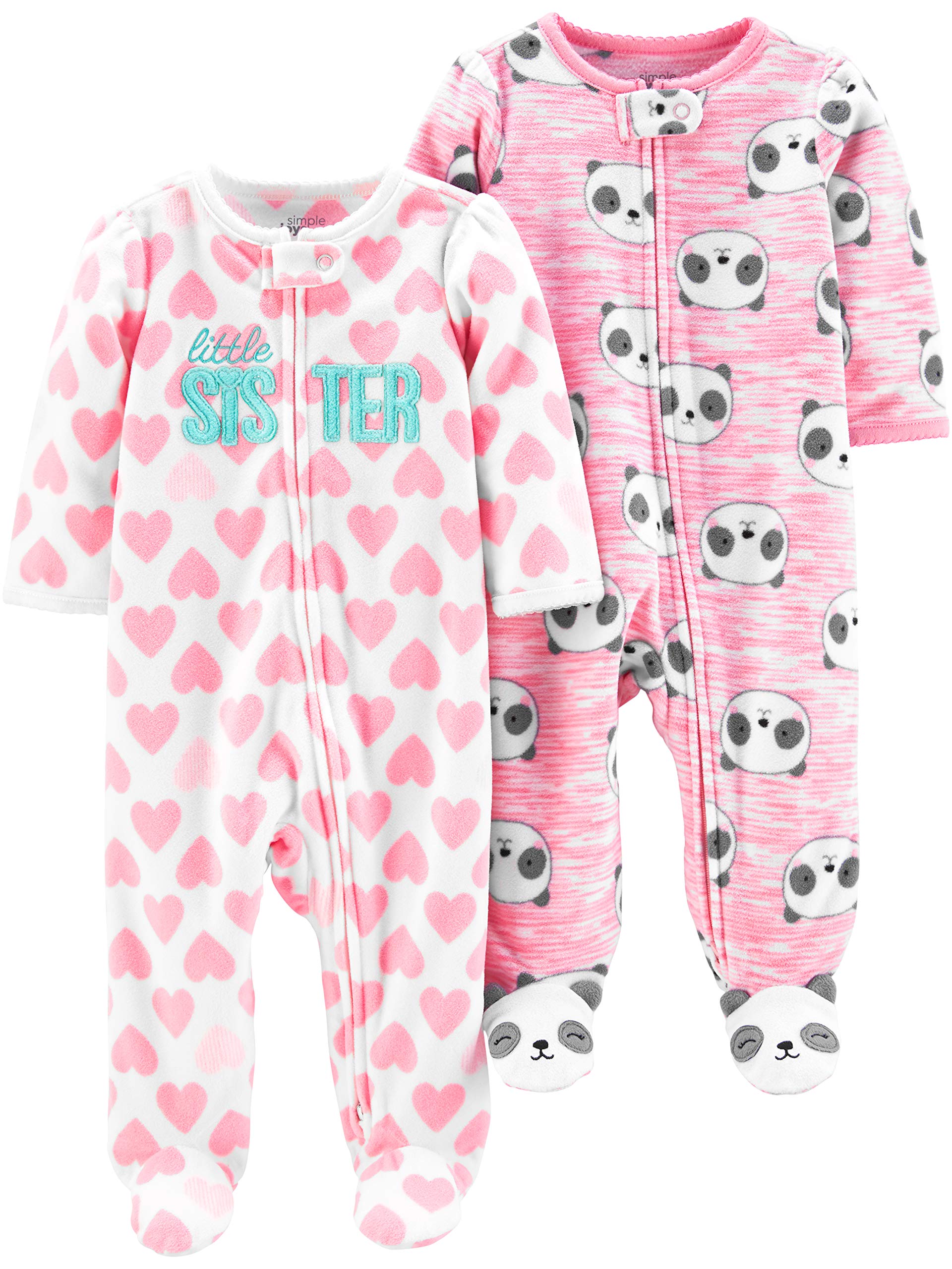 Simple Joys by Carters Baby Girls 2-Pack 2-way Zip Fleece Footed Sleep and Play