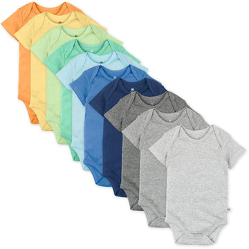 Honestbaby 10-Pack Short Sleeve Bodysuits One-Piece 100% Organic Cotton For Infant Baby Boys, Girls, Unisex, Rainbow Boy, 0-3 Mo