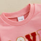 Engofs Toddler Baby Girl Valentines Day Outfit Long Sleeve Letter Print Sweatshirt Flared Pants Set (V2 Pink Love, 6-12 Months)
