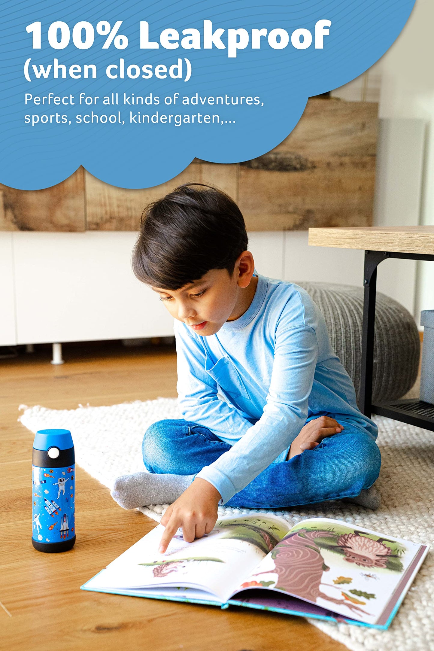 Jarlson    Kids Water Bottle - Mali - Insulated Stainless Steel Water Bottle With Chug Lid - Thermos - Girls/Boys (Space  'Mosai