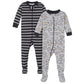 Gerber Baby Boys' 2-Pack Footed Pajamas, Grey Dinos Black Stripe Grey, 6 Months