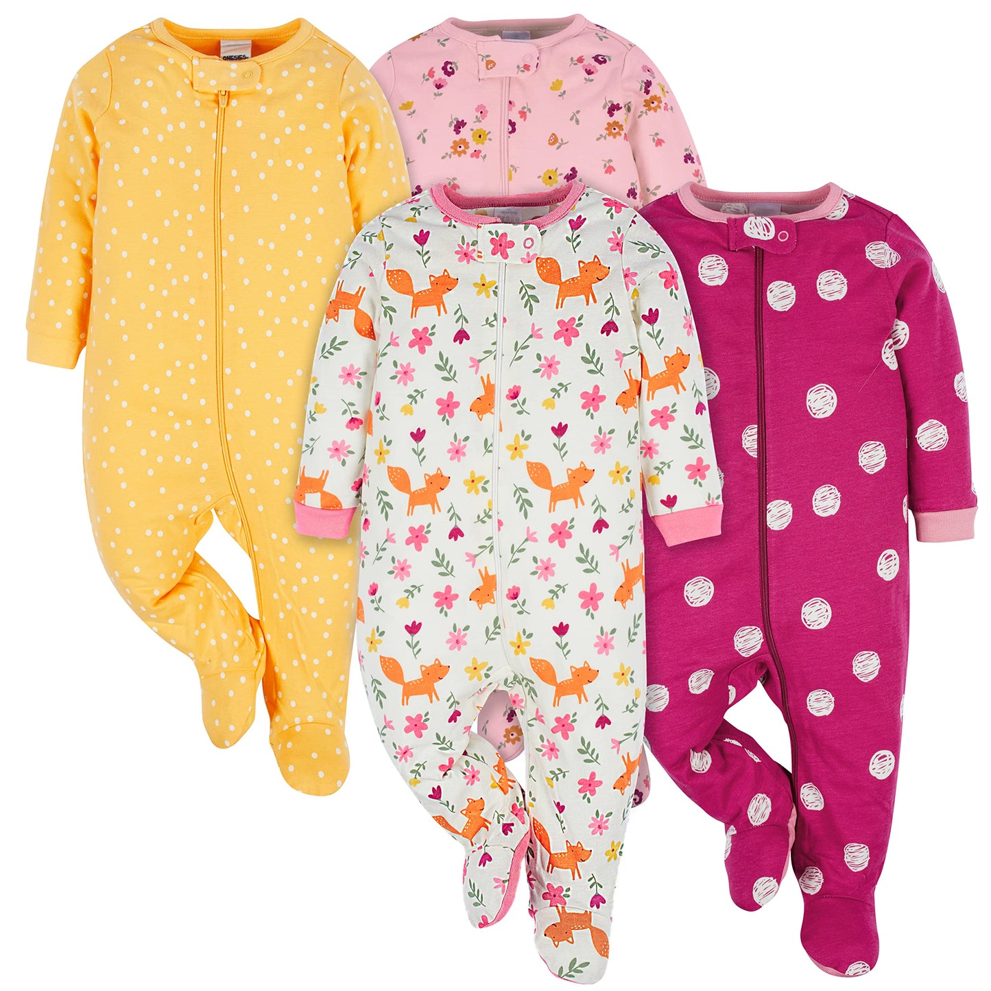 Onesies Brand Baby Girl'S 4-Pack Sleep 'N Play Footies Multi Pack, Fox, Newborn