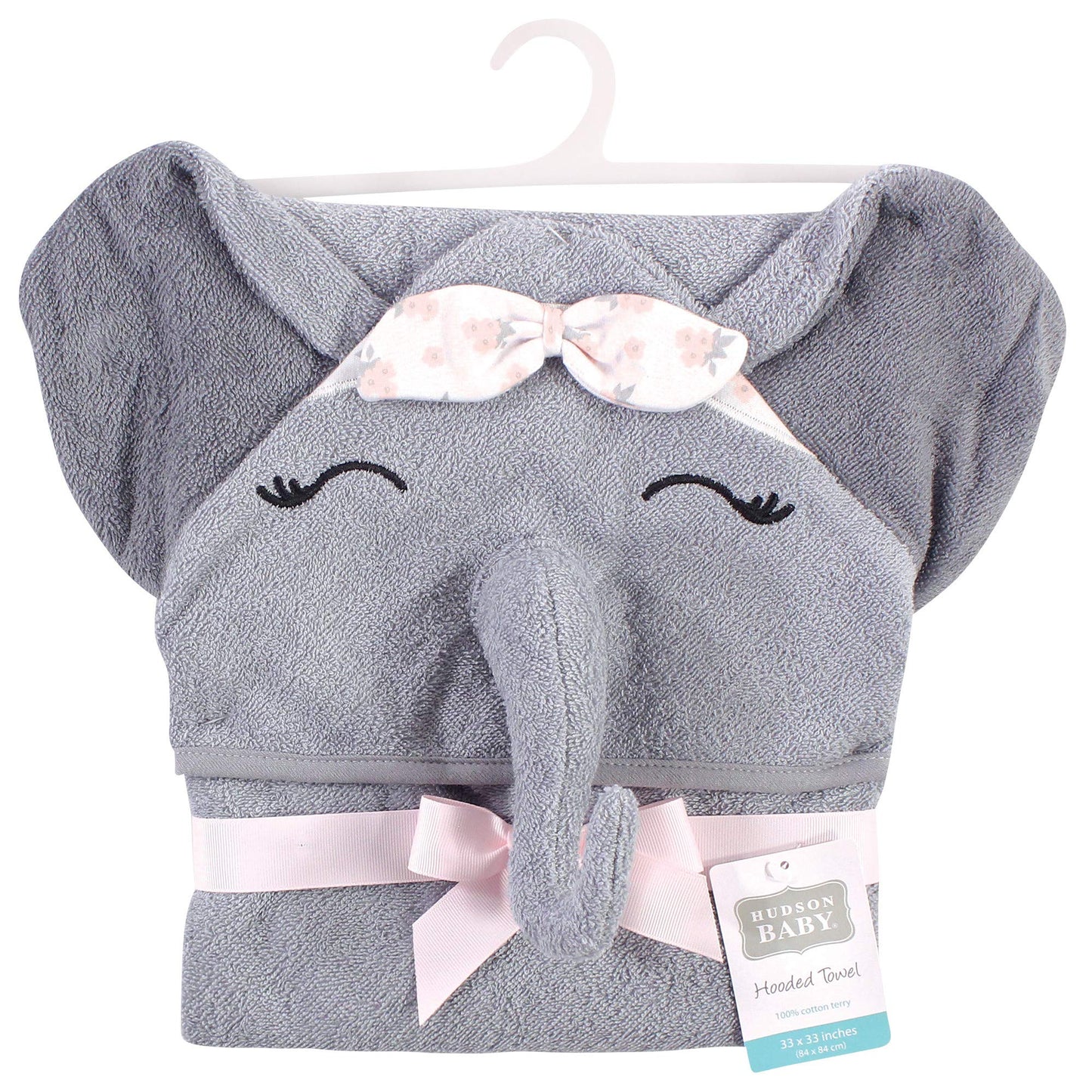 Hudson Baby Unisex Baby Cotton Animal Face Hooded Towel, Flower Elephant, One Size