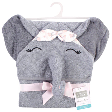 Hudson Baby Unisex Baby Cotton Animal Face Hooded Towel, Flower Elephant, One Size