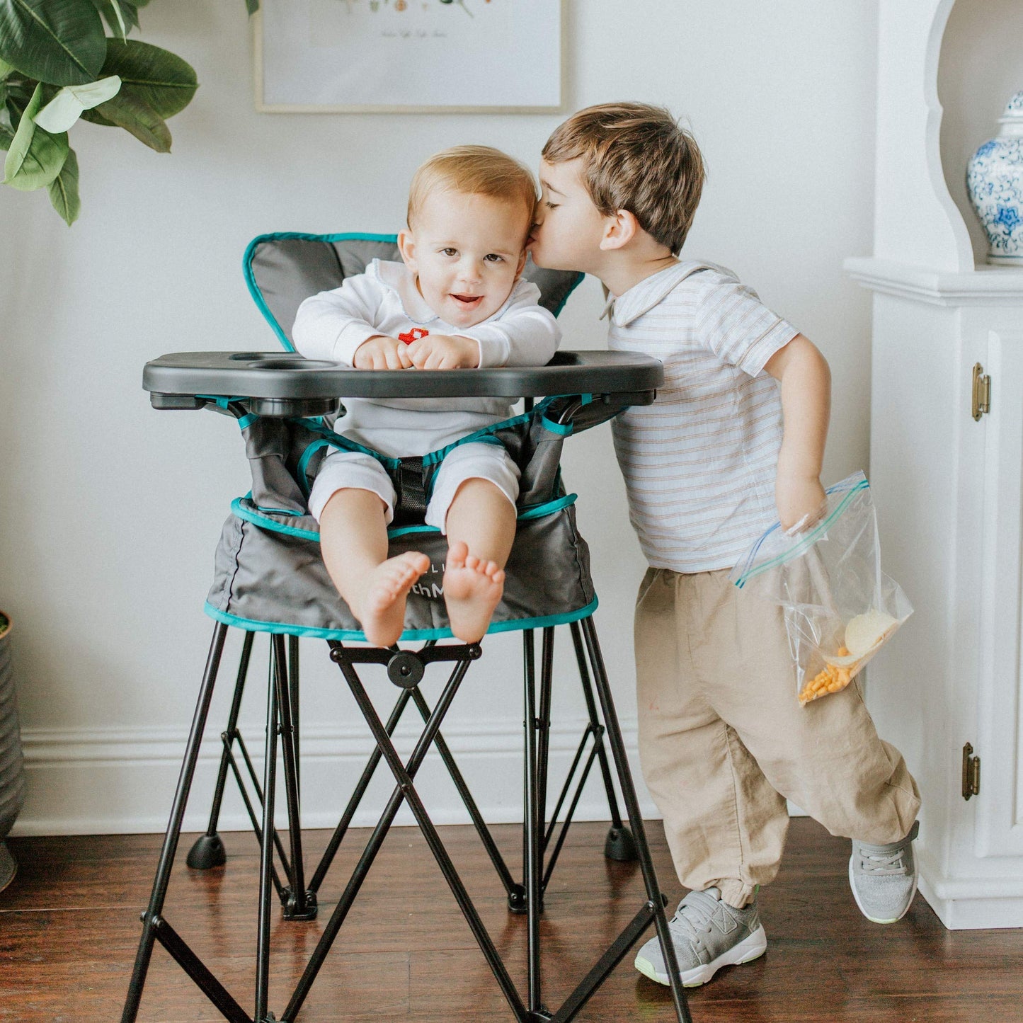 Baby Delight Go With Me Uplift Deluxe Portable High Chair  Indoor And Outdoor  Teal And Grey