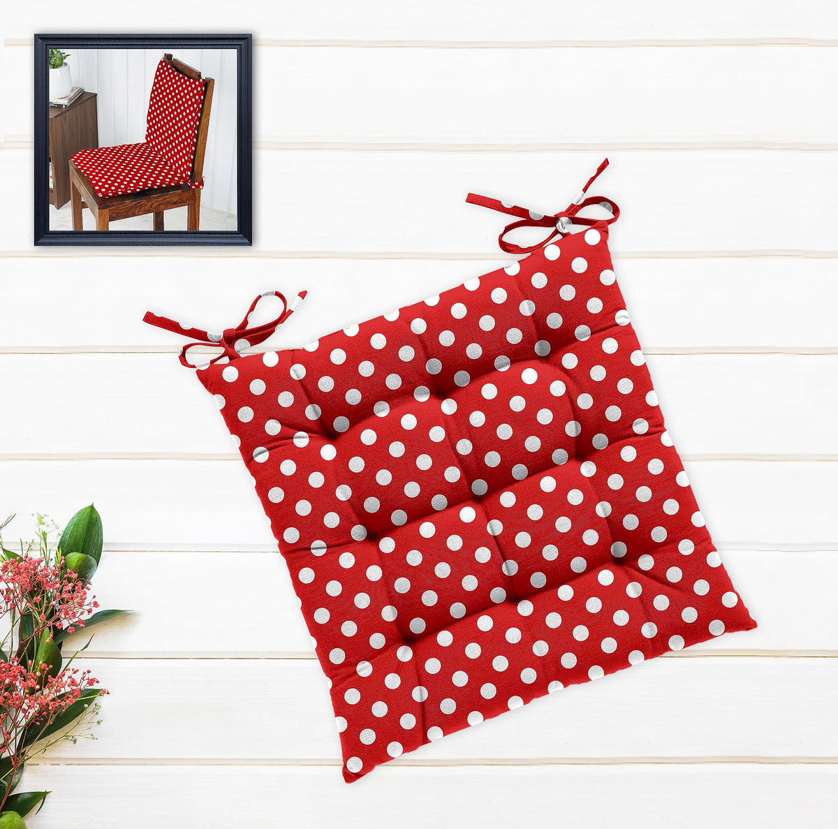 Oasis Hometex Chair Cushion 16x16 Inch Cotton Printed Seat Pad with Ties | Dining Chair Cushion | Soft Thick Seat Cushion for Di