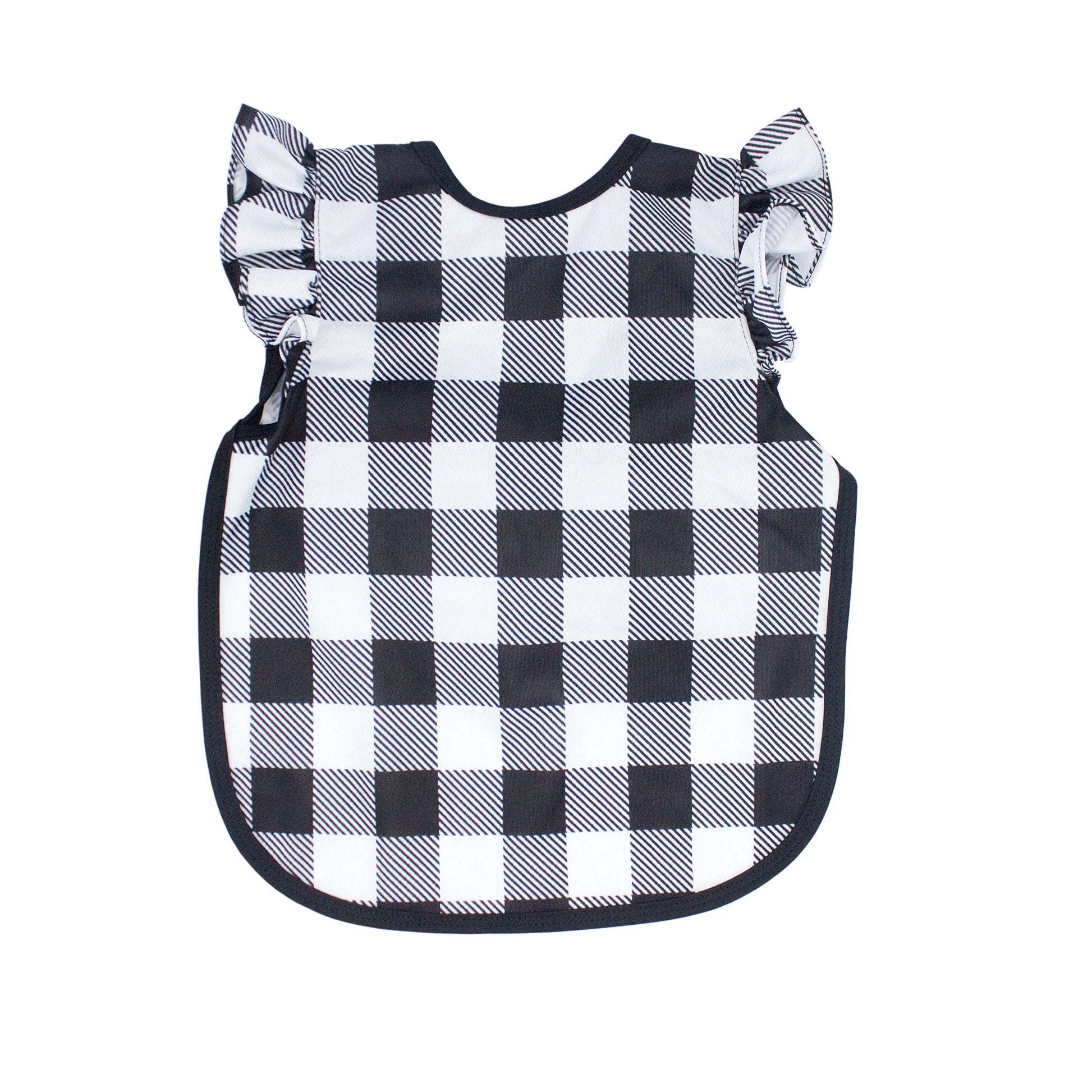Bapronbaby Flutter White Buffalo Plaid Bapron - No Neck Tie Safer Bib For Baby & Toddler - Soft Waterproof Stain Resistant - Mac