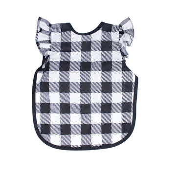 Bapronbaby Flutter White Buffalo Plaid Bapron - No Neck Tie Safer Bib For Baby & Toddler - Soft Waterproof Stain Resistant - Mac