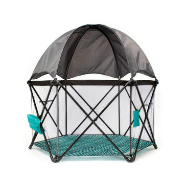 Baby Delight Go With Me Eclipse Mesh Portable Playard  Playpen  Sun Canopy  Indoor And Outdoor  Watercolor Stripe Base