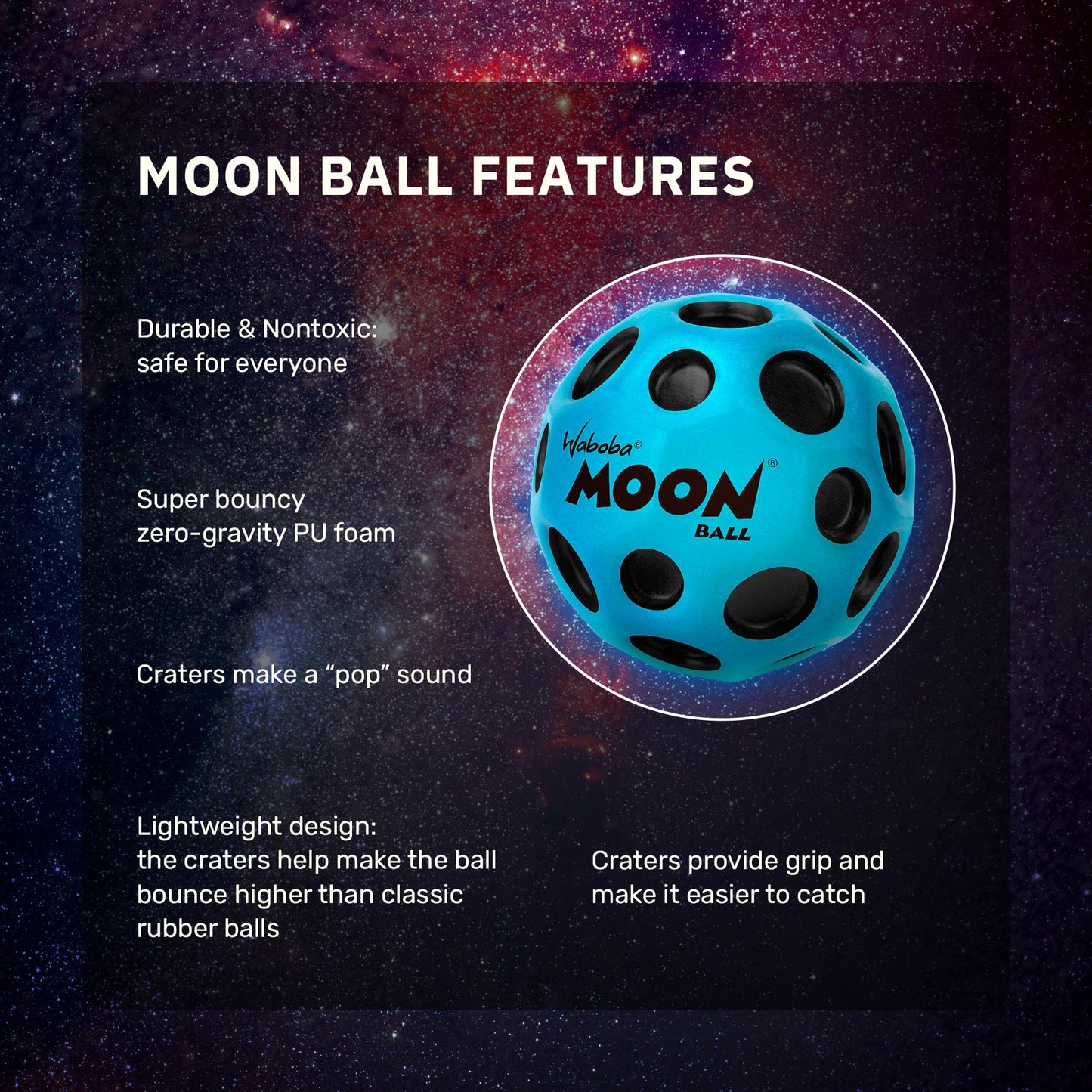 Waboba The Original Moon Ball - Hyper Bouncy Ball - Makes Pop Sound When Bounced - All Ages Extreme Bounce & Fun - Perfect for A