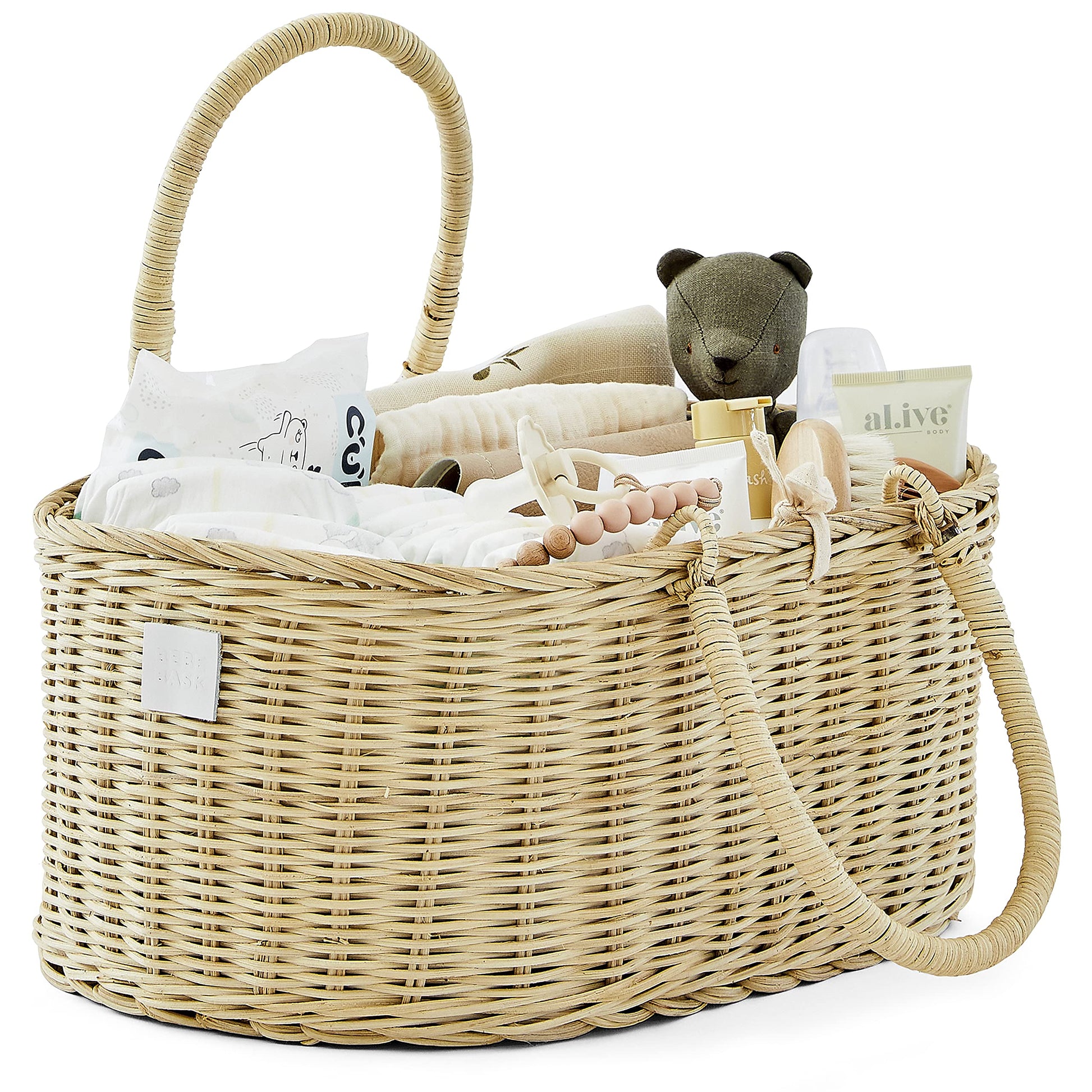 Bebe Bask Baby Diaper Caddy Organizer - Handmade Rattan - Luxury Diaper Caddy Basket - Cute Diaper Caddy For Baby Girl & Diaper