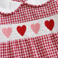 Newborn Baby Girls Valentines Day Clothes Long Sleeve Doll Collar Smocked Heart Embroidery Plaid Bubble Romper Outfit (Red, 6-12