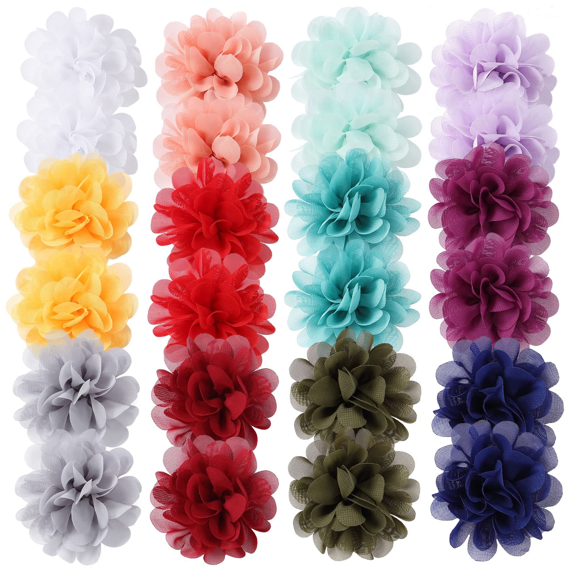 Cinaci 24 Pack/12 Pairs Solid 2.8' Chiffon Flower Fully Lined Alligator Hair Clips Duckbill Barrettes Accessories For Baby Girl