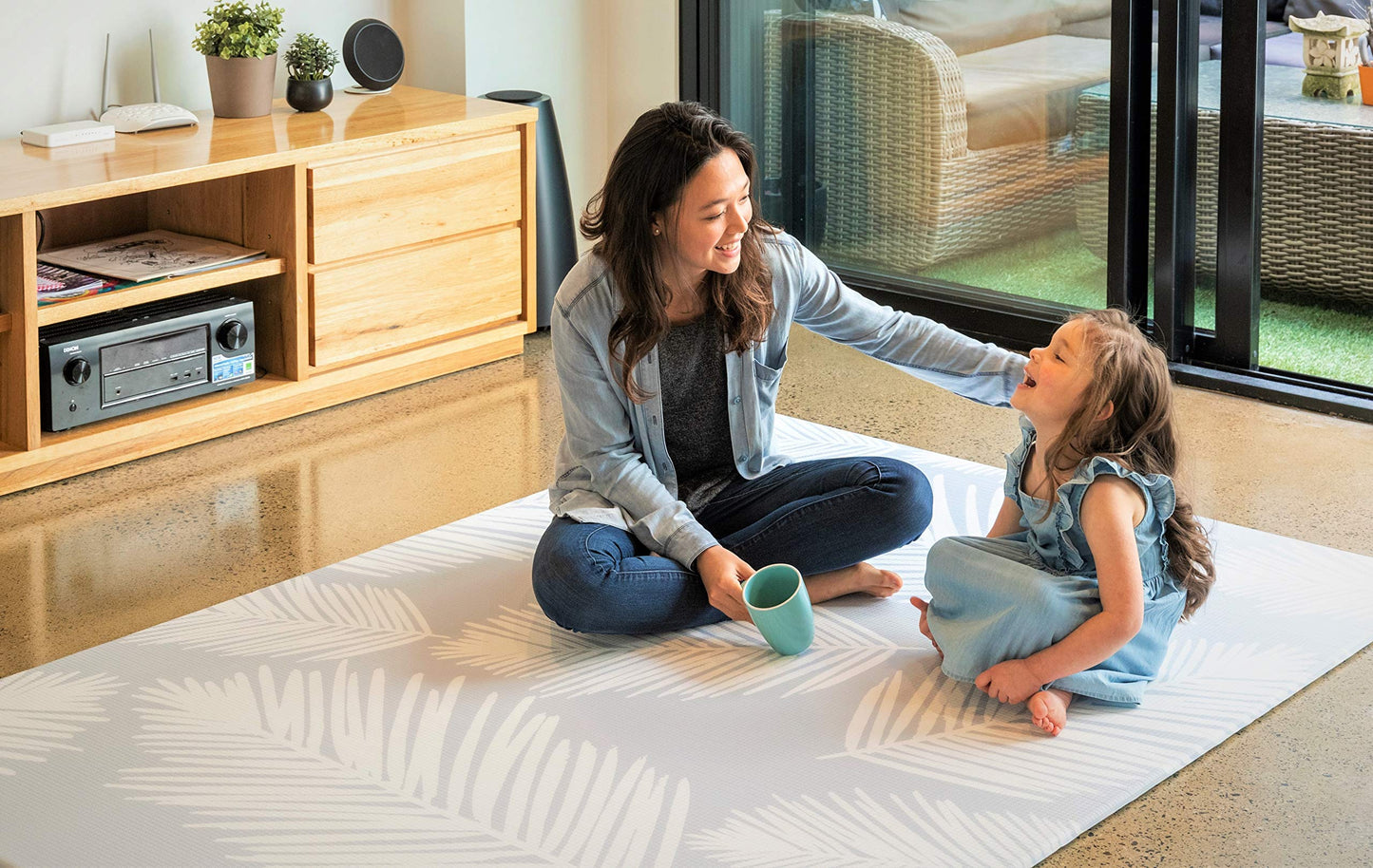 Cushmat Stylish Reversible Foam Play Mat (Large, Palm Gray - Blue Diamonds) - Soft, Waterproof, Durable Play Mat For Infants, Ba