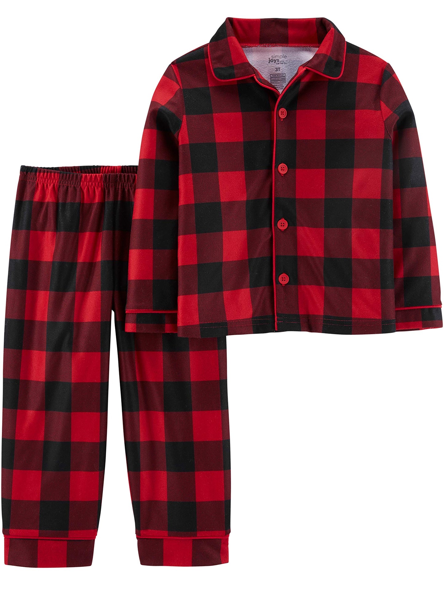 Simple Joys By Carter'S Baby Boys' 2-Piece Coat Style Pajama Set, Buffalo Check, 18 Months