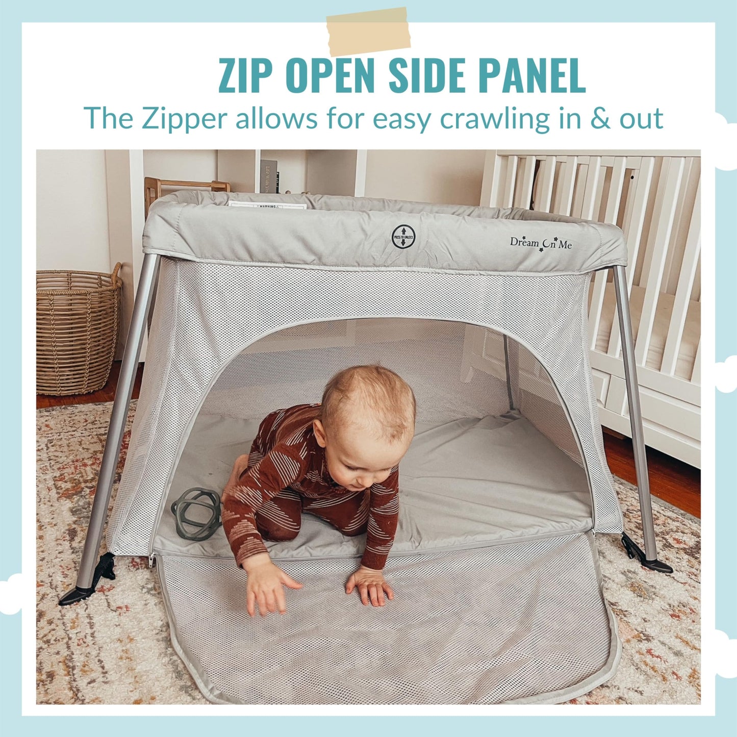 Dream On Me Travel Light Playard With Mesh Zipper Door In Grey
