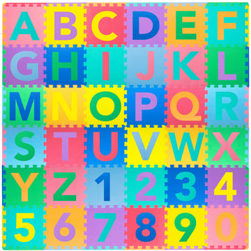 ProSource Kids Puzzle Alphabet, Numbers, 36 Tiles and Edges Play Mat, 12x12, Abc & 123