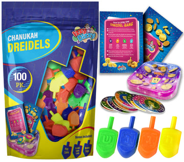 Izzy 'N' Dizzy 100 Medium Dreidels - Assorted Colors - Classic Chanukah Spinning Draidel Game And Prize - Bulk Value Pack