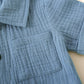 Baby Boys Clothes Set Toddler Infant Boys Button-Down Shirt Tops + Cotton Gauze Pants Summer Outfit 2Pcs With Pockets (Grey-Blue