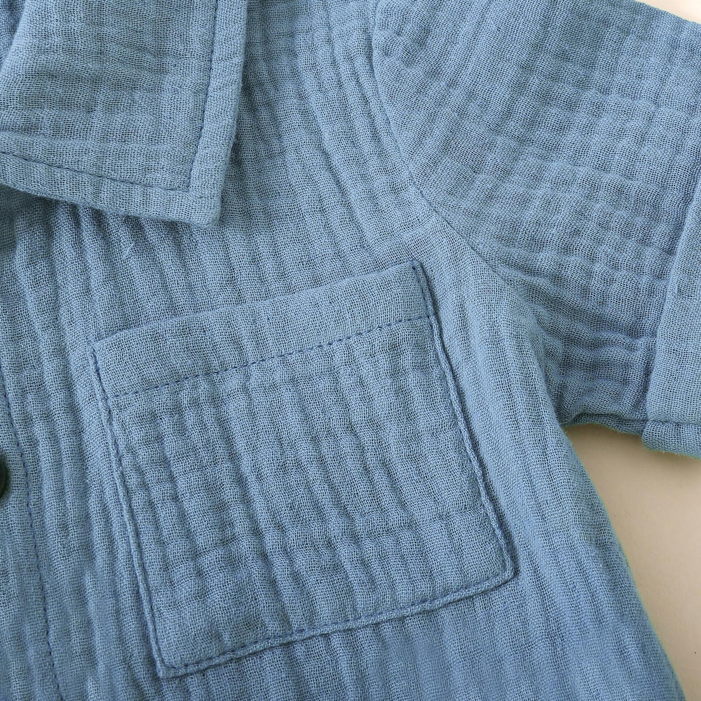 Baby Boys Clothes Set Toddler Infant Boys Button-Down Shirt Tops + Cotton Gauze Pants Summer Outfit 2Pcs With Pockets (Grey-Blue