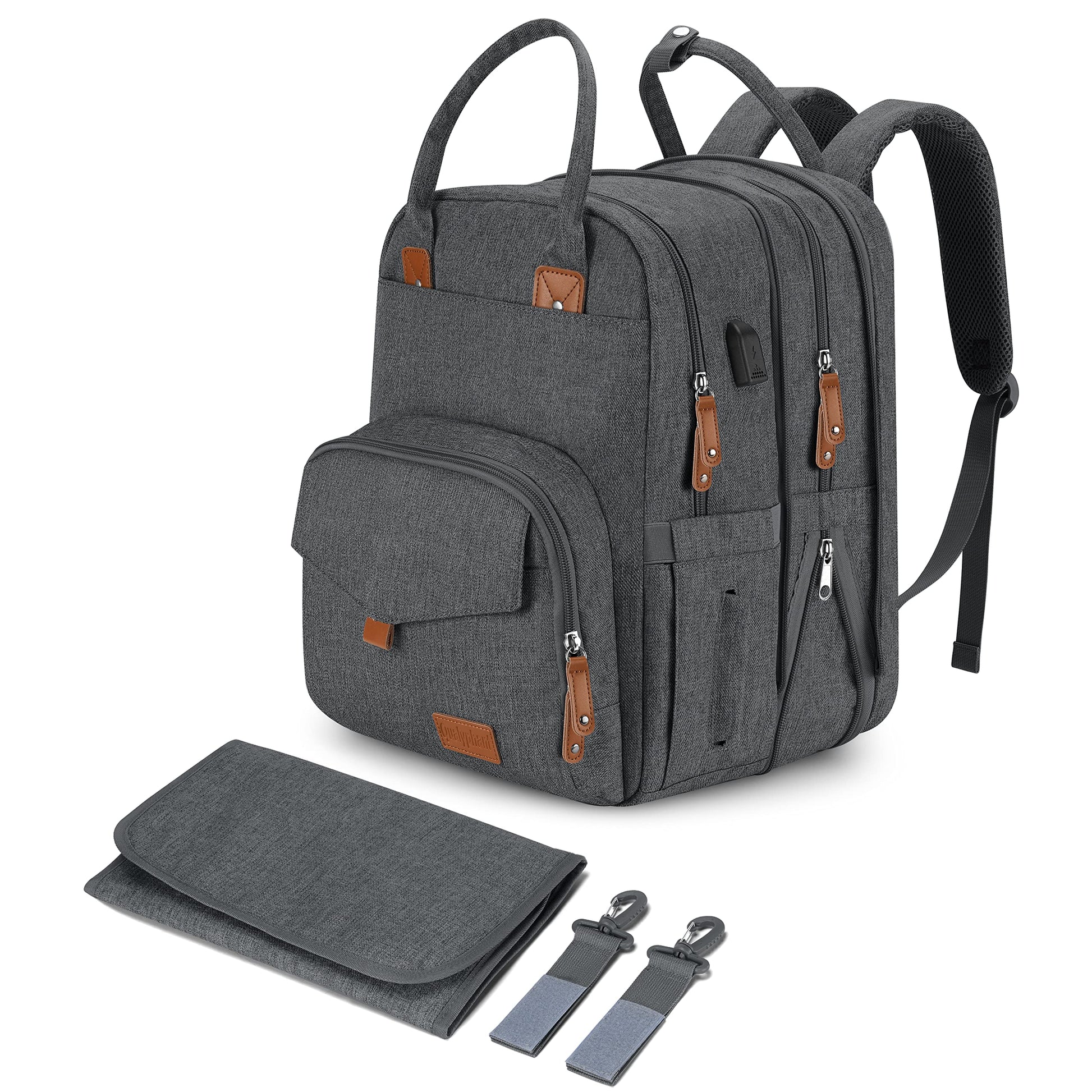 Qualyphant Diaper Bag Backpack - 35L Extra Large Diaper Bag For 2 Kids, Multi Compartments, 23 Pockets (4 Baby Bottle Pockets) -