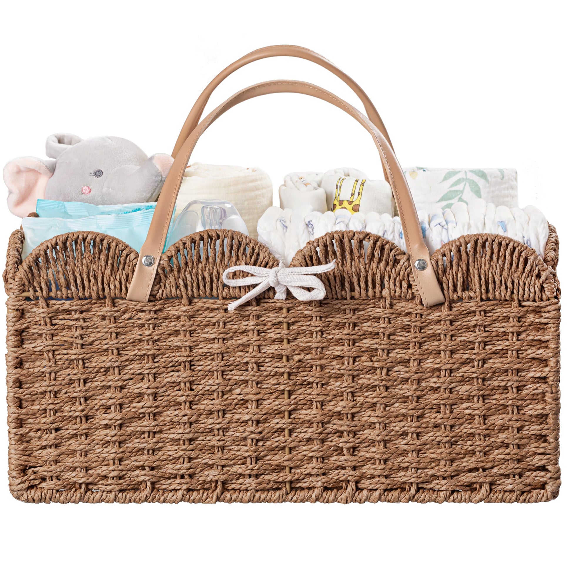 Hblife Large Baby Diaper Caddy, Paper Rope Storage Baskets Nursery Bin With Removable Divider, Portable Car Organizer For Diaper