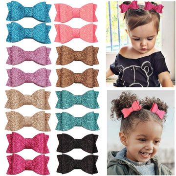 28Pcs 2.75'' Baby Girls Pigtail Bows Sparkly Sequin Glitter Hair Bows With Alligator Clips Hair Barrettes Accessory For Girls To