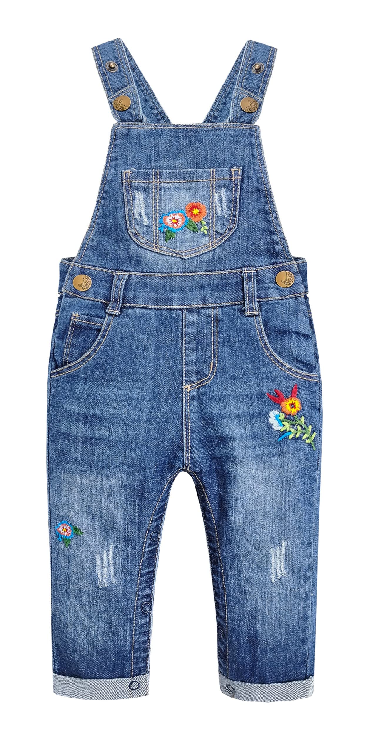 Kidscool Space Baby Toddler Girls Snap Leg/Crotch Easy Diaper Changing Jeans Overalls,Blue,5T