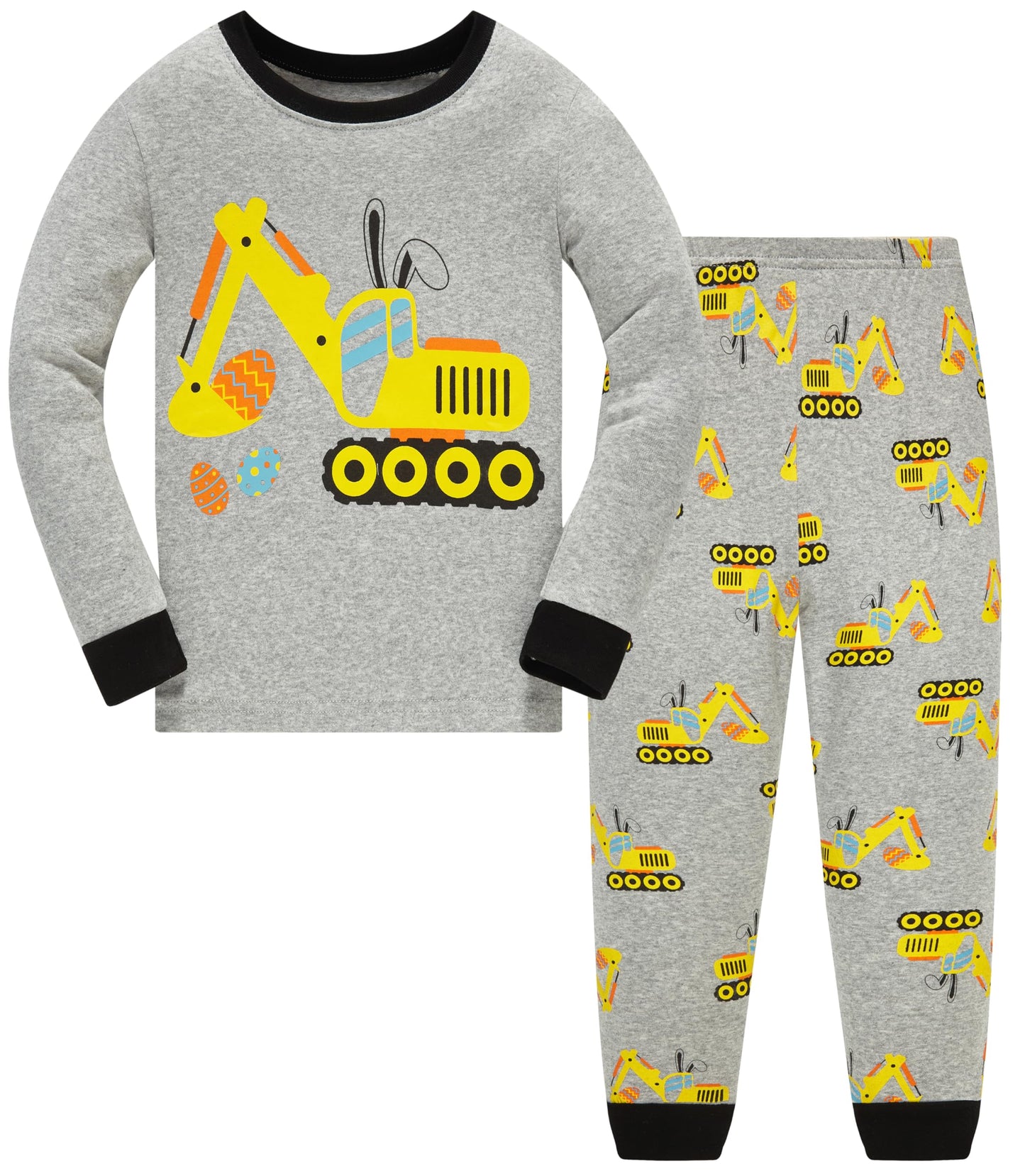 Popshion Boy Easter Outfit Long Sleeve Cotton Excavator Pjs Toddler 2 Piece Summer Clothes Set Kids Easter Pajamas 3T