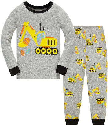Popshion Boy Easter Outfit Long Sleeve Cotton Excavator Pjs Toddler 2 Piece Summer Clothes Set Kids Easter Pajamas 3T