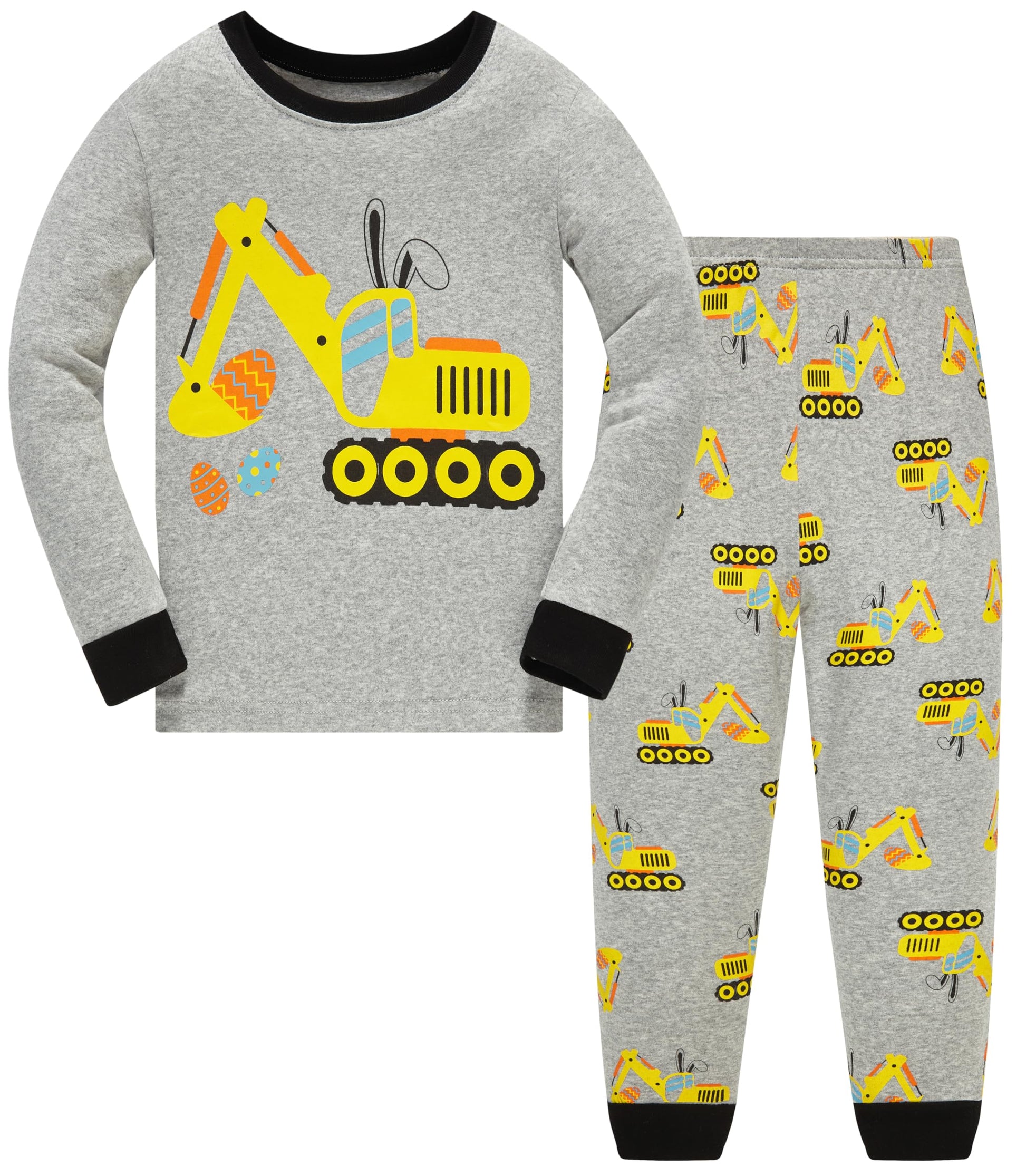 Popshion Boy Easter Outfit Long Sleeve Cotton Excavator Pjs Toddler 2 Piece Summer Clothes Set Kids Easter Pajamas 4T