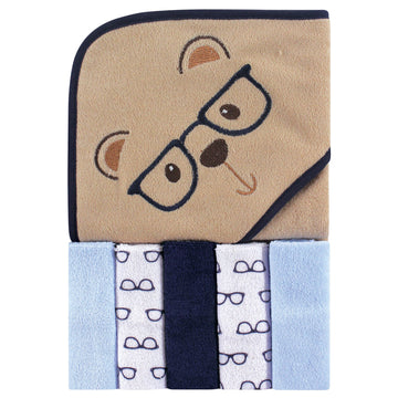 Luvable Friends Unisex Baby Hooded Towel With Five Washcloths, Smart Bear, One Size