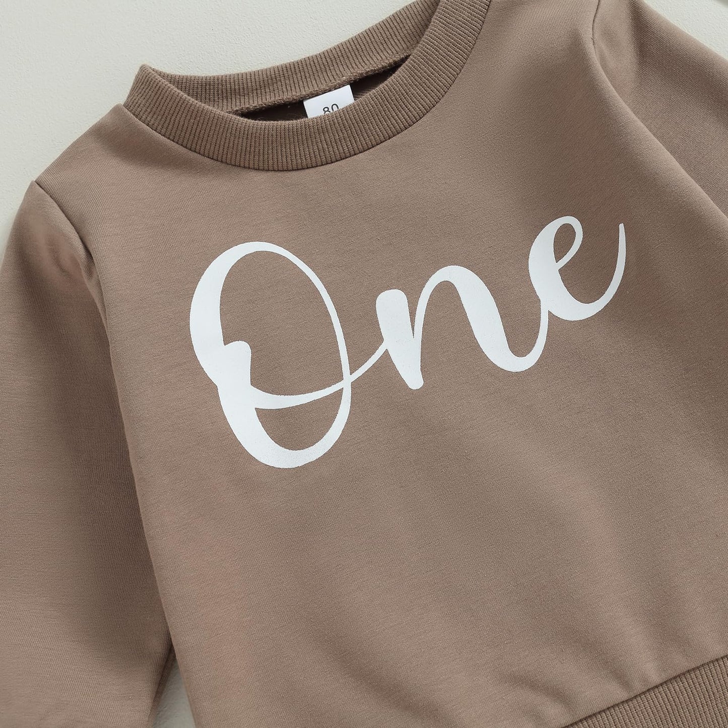 First Birthday Boy Outfit Baby Boy Crewneck Sweatshirt One Year 1St Birthday Outfit Cute Fall Winter Clothes (A-Coffee, 12-18 Mo