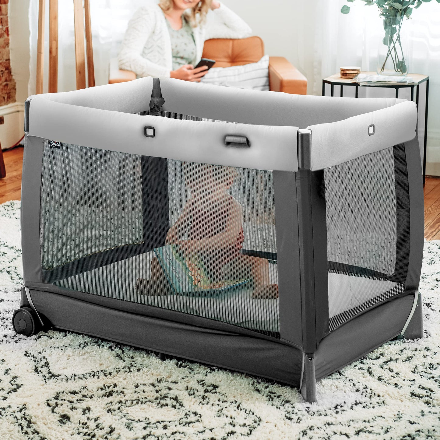 Chicco Lullaby Portable Playard, Infant Bassinet and Changer, Toddler Playard, Portable Crib, Travel Friendly | Calla/Grey
