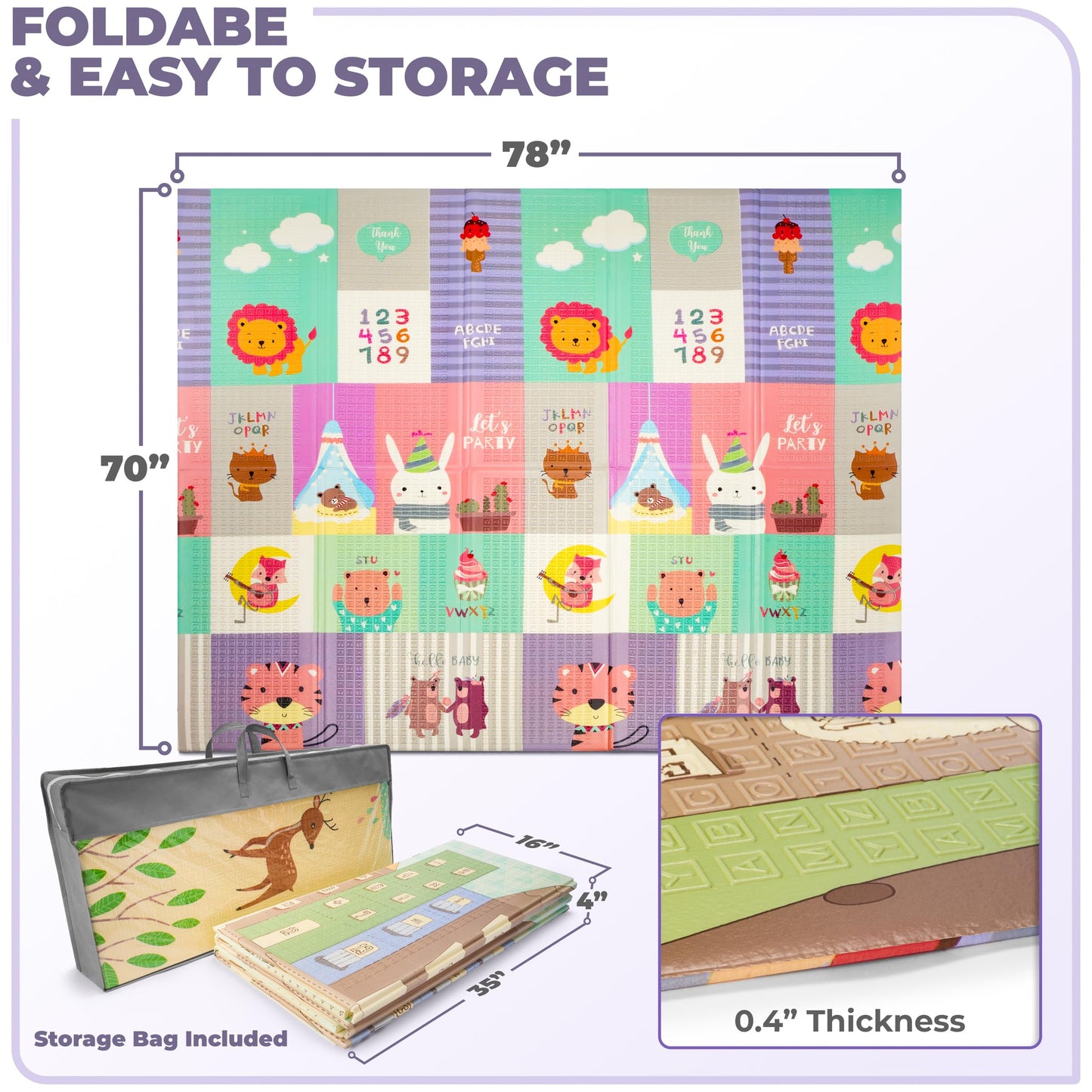 Sorbus Foldable Baby Play Mat, Kids Foam Mats For Floor With Travel Bag - Waterproof Foldable Play Mats For Babies, Infants, Tod