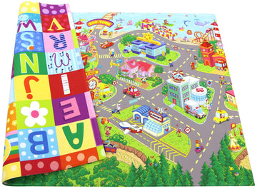 Baby Care Play Mat (Large, Playful - Zoo Town) 82 x 55 Original One-Piece Reversible Rollable Waterproof Play Mat for Infant