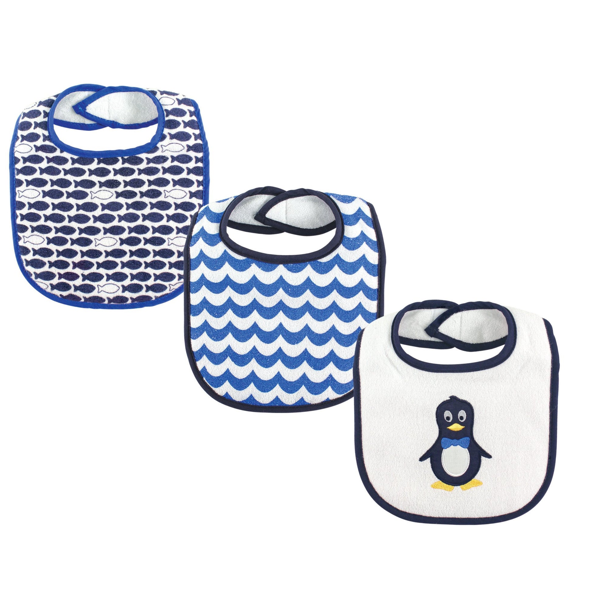 Luvable Friends Unisex Baby Cotton Drooler Bibs With Fiber Filling, Mr Penguin, One Size